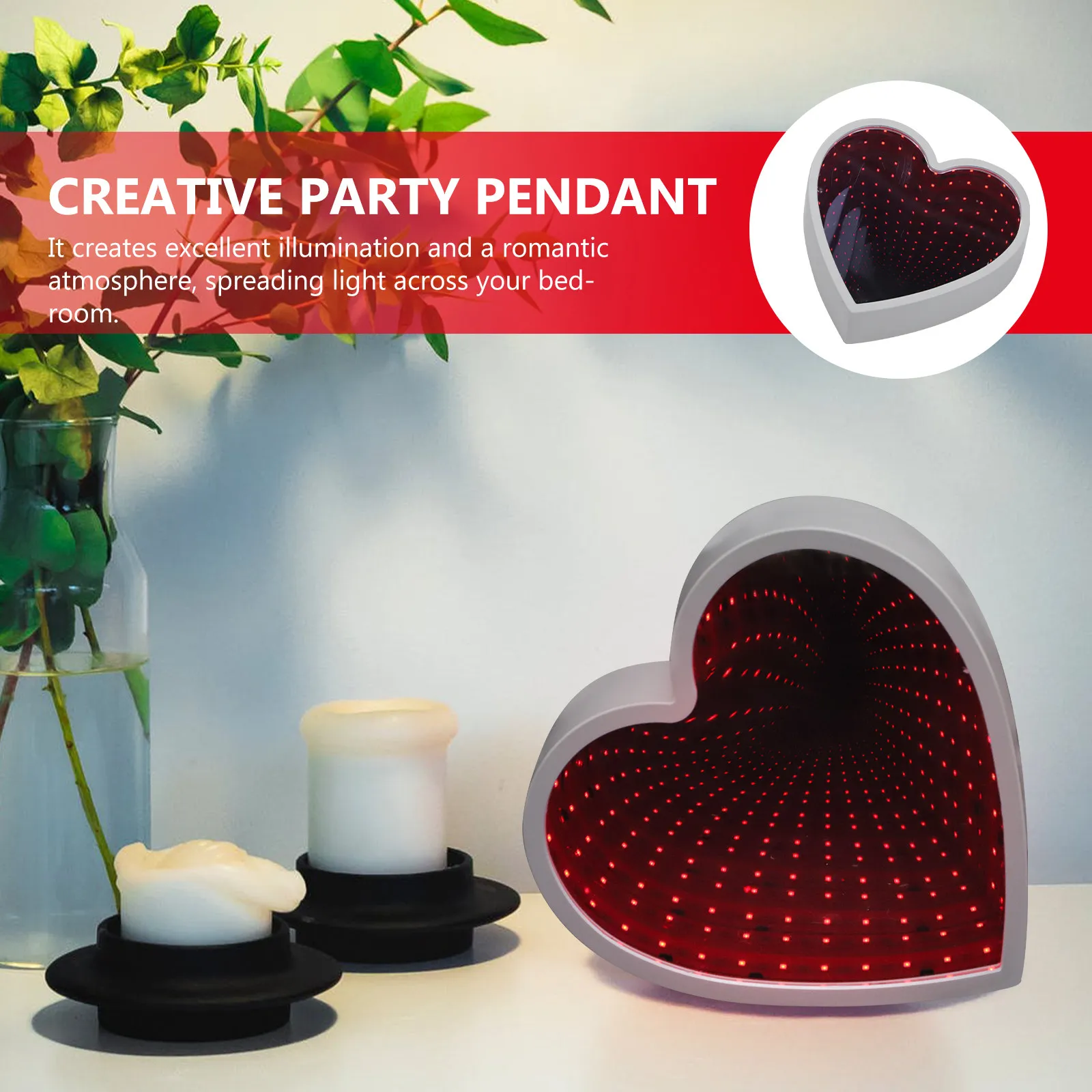 

Love Heart LED Night Light Romantic 3D Mirror Effect Bedroom Decorative Table Lamp Valentine's Day Gift Heart Lamp