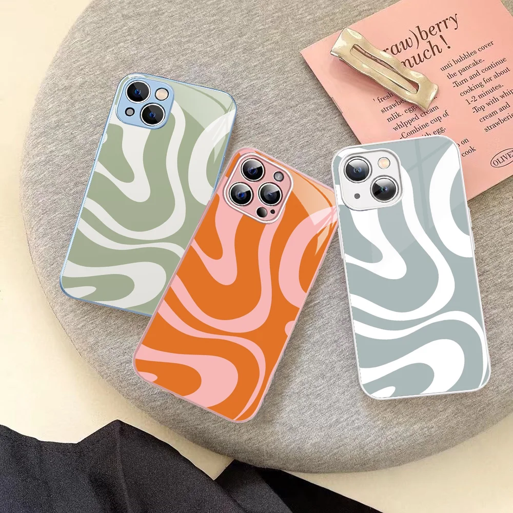 

Hot Liquid Swirl Abstract Pattern in Beige Sage Green Phone Case Tempered Glass For iphone 14 13 12 11 Pro Mini XS MAX 14Plus X