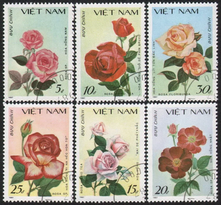 Timbres-poste vietnamiens, 6 pièces/ensemble, 1987 fleurs roses marquées, pour collection