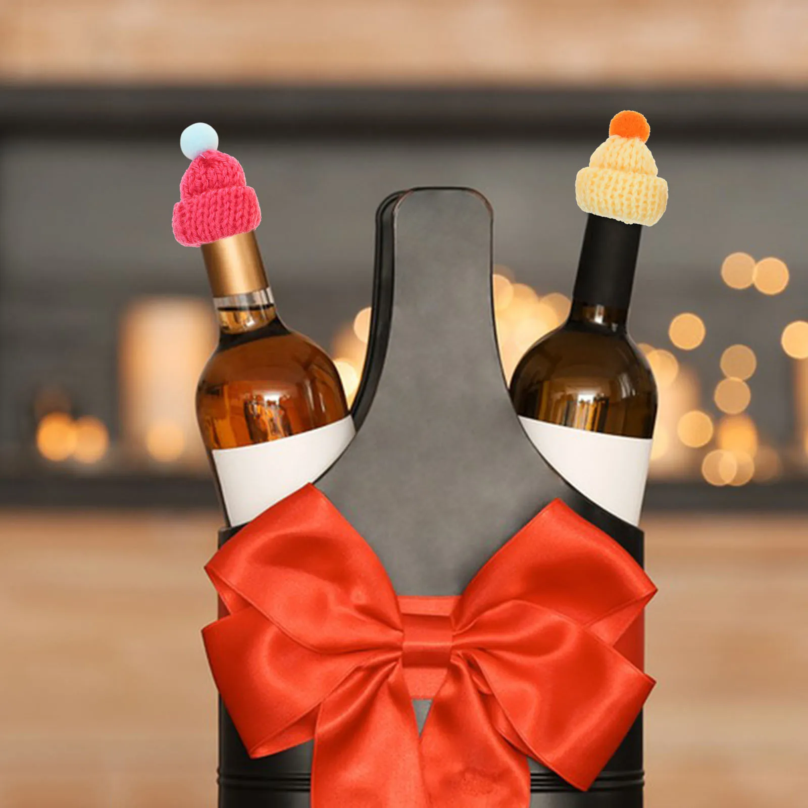 

7 Pcs Christmas Party Decorations Tiny Hats Ornament Festive Wine Bottle Accessories Mini Colorful Knit Crafts