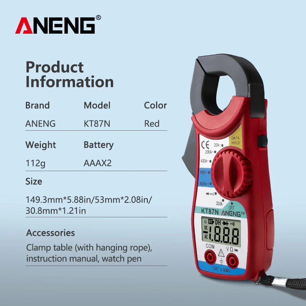 Aneng Kt87n 1Pc Lcd Digitale Multimeter Amper Klem Huidige Klem Tang Ac/Dc Stroom Spanning Tester 4 Kleuren Meter Gereedschap