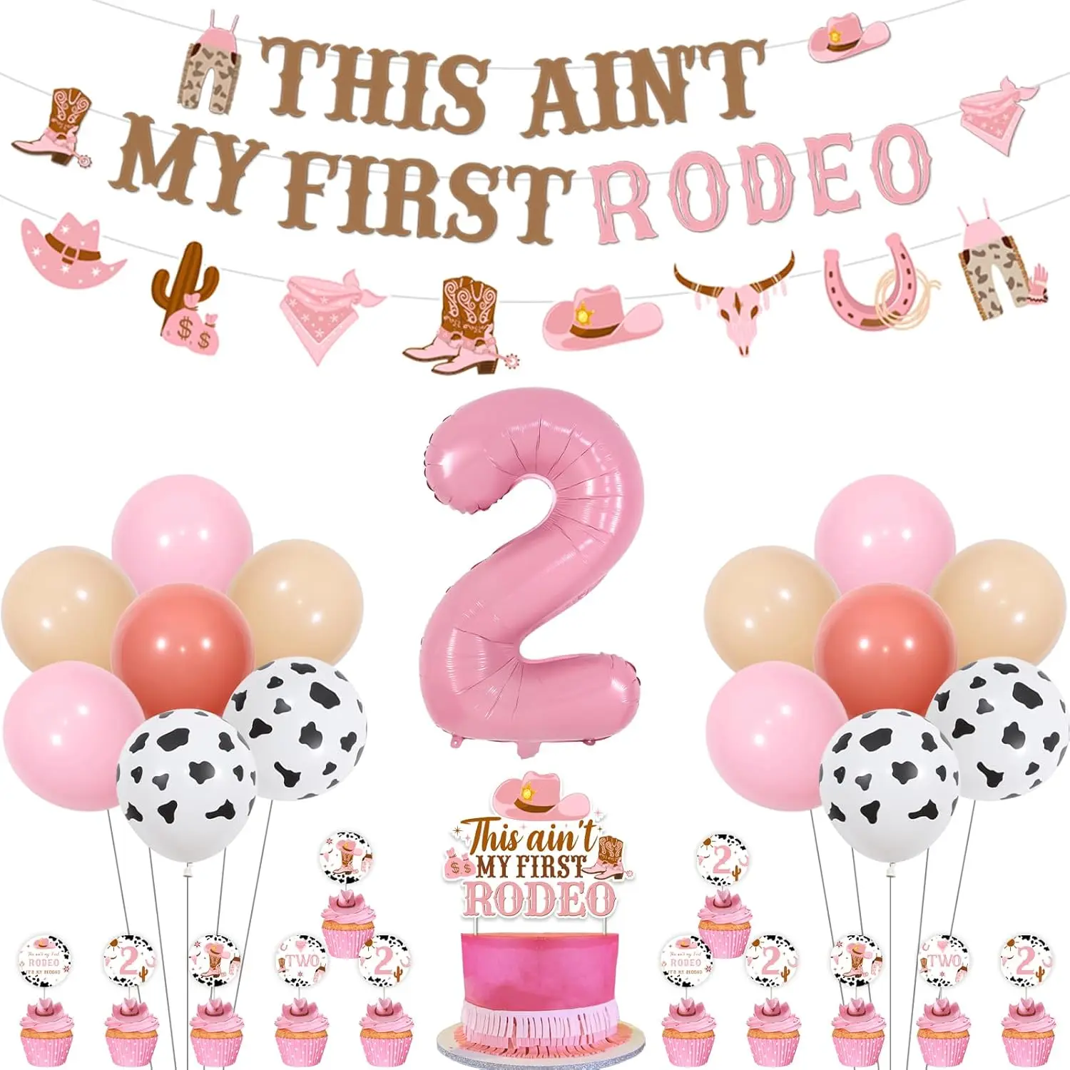 Sursurprise 2nd Rodeo Birthday Party Decorations This Ain't My First Rodeo Banner Cake Topper Cowgirl Theme 2nd Birthday Supplie