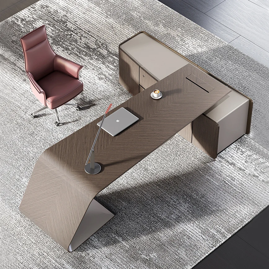 Modern Convertible L-Shape Luxury Wooden Office Desk for Villa Executive CEO