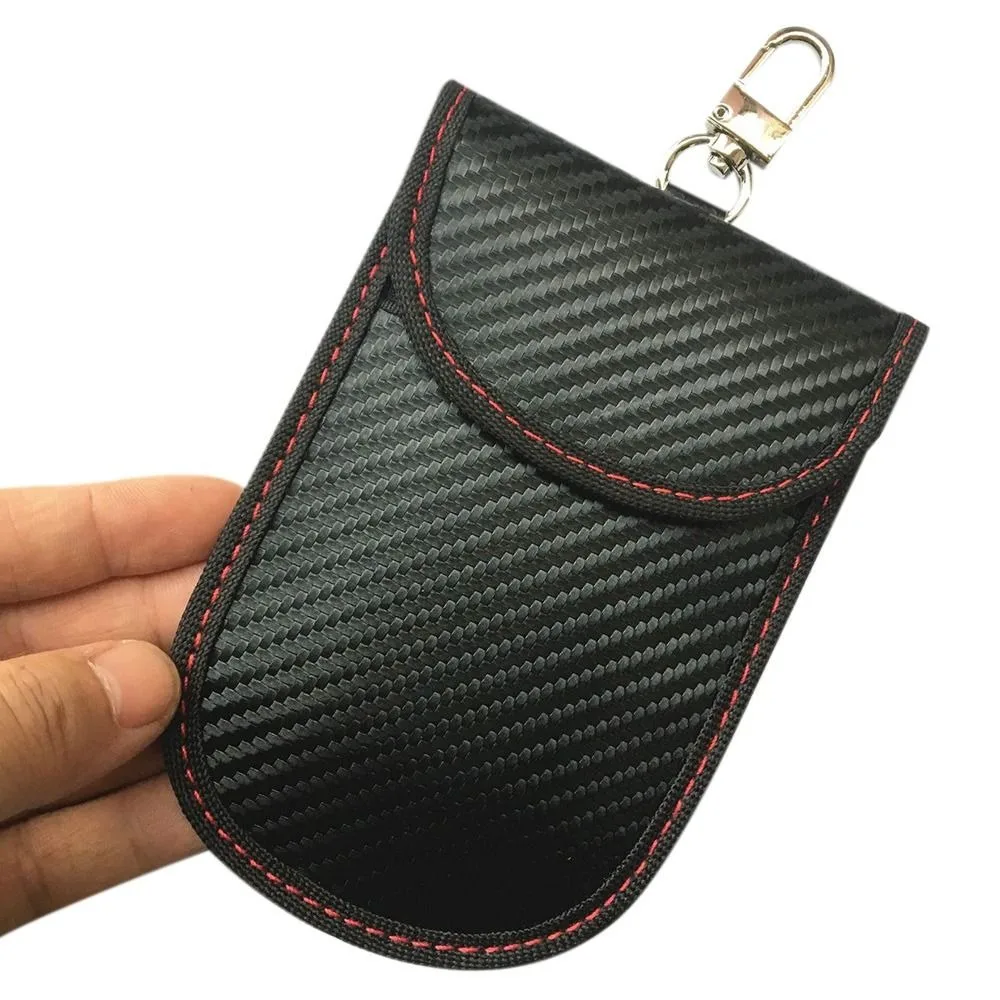 Anti-Theft RFID Signal Blocking Holder Carbon Fiber Black Key Fob Protector Key Storage Bag for Faraday Car Keys