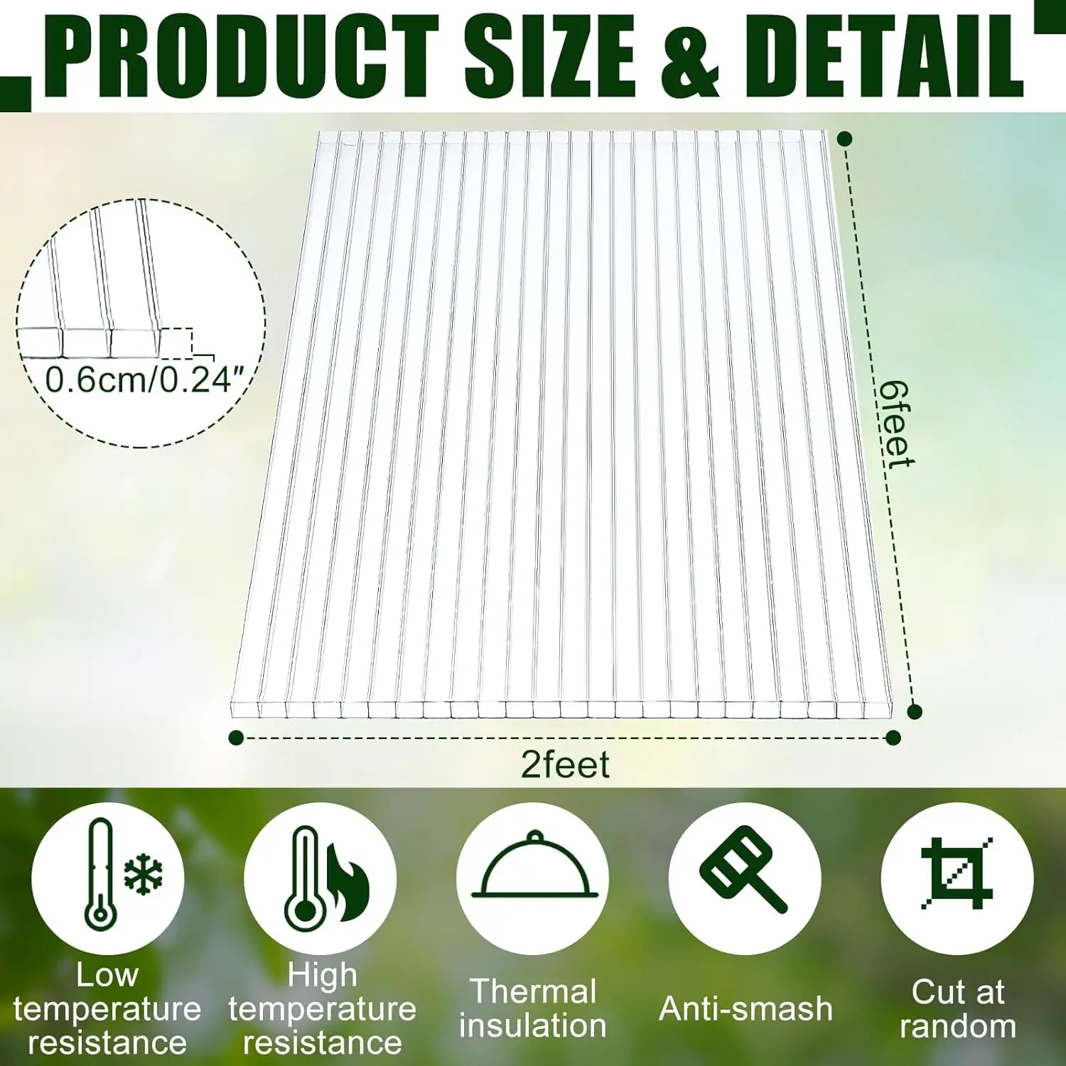 12 Pack Polycarbonate Greenhouse Panels Polycarbonate Sheets Twin-Wall Roof Panels Waterproof UV Protected Clear Corrugated