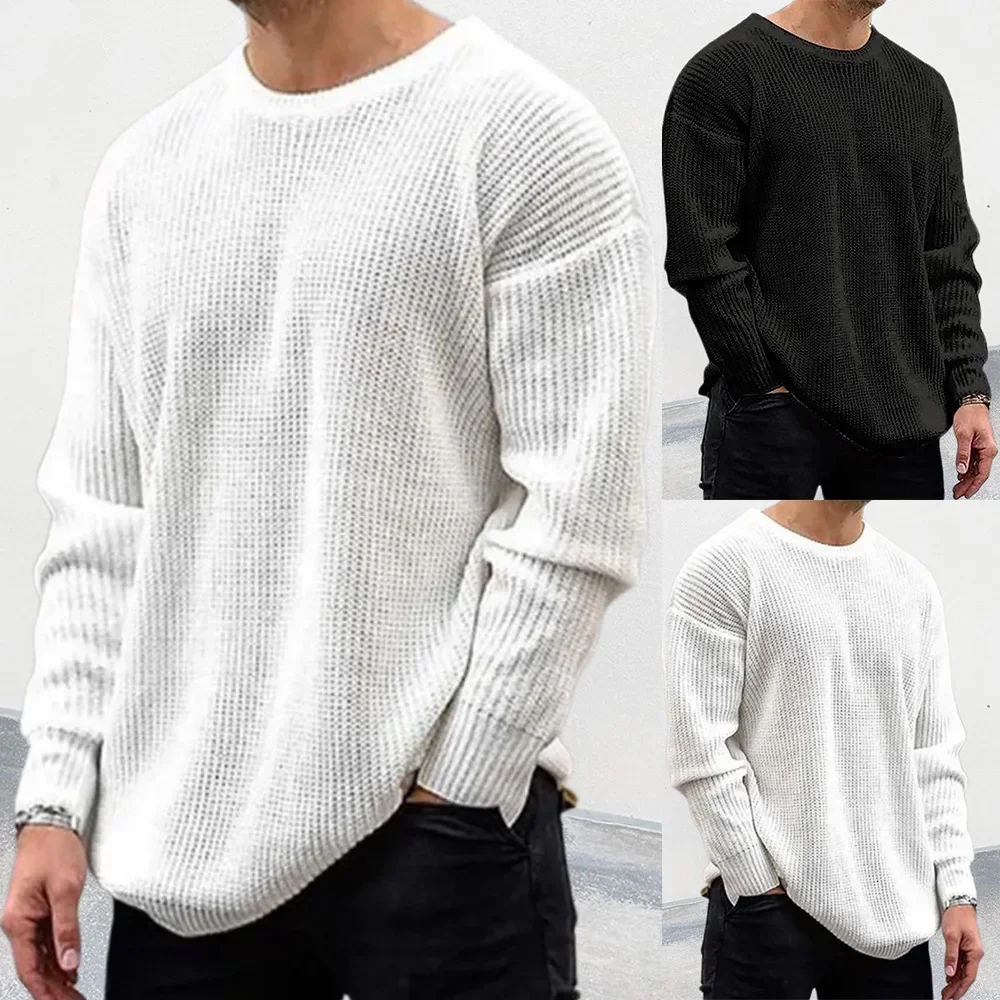 Knitted Sweater Men Fall/Winter  New Knitwear Solid Color Crewneck Long Sleeve Puller Mens Sweater