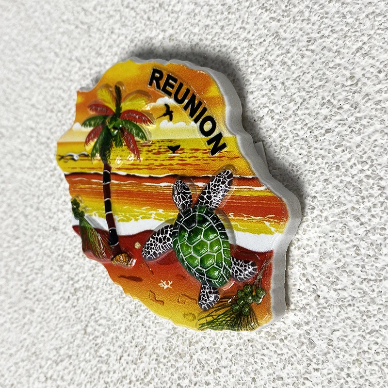 Reunion Travel Souvenirs Home Decor Items Collection Crafts Beach, Sunset Turtle 3D stereo refrigerator magnet