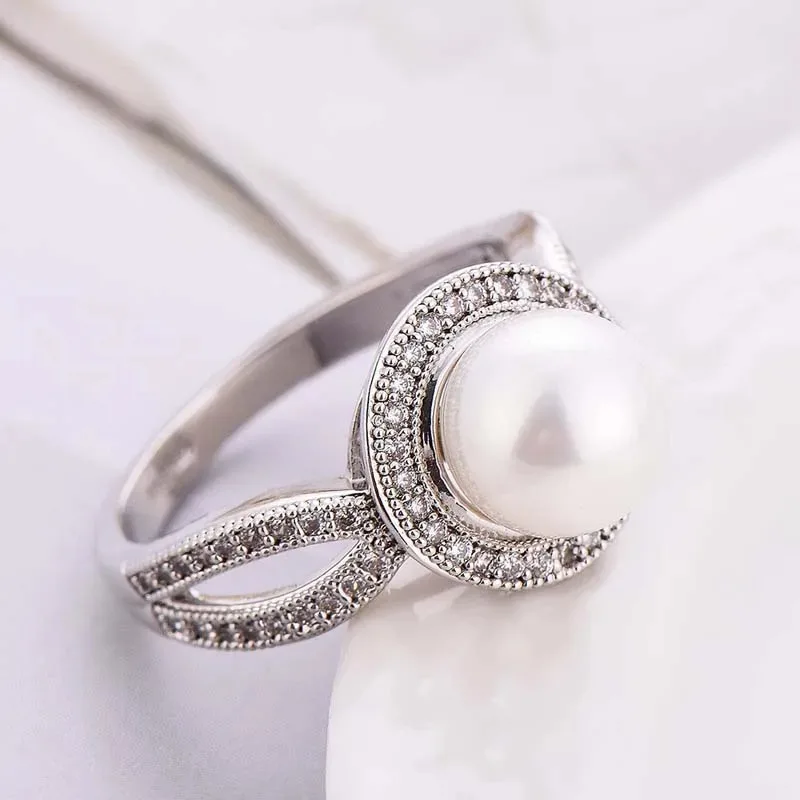 Fashion New Romantic Big Round imitation pearl Women Ring Female Wedding Party Anniversary Birthday Gift Trendy Ring Jewelry