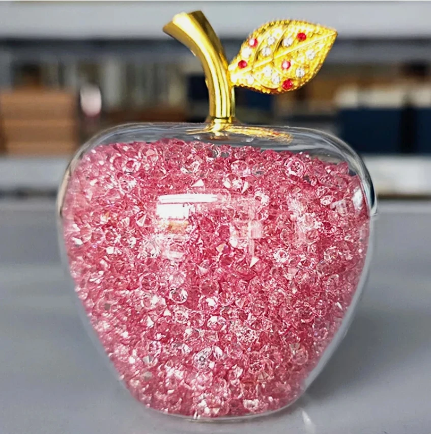 تمثال تفاح زجاجي لامع ، ديكور منزلي من الكريستال ، هدية عيد الميلاد ، زخرفة سطح المكتب ، هوب