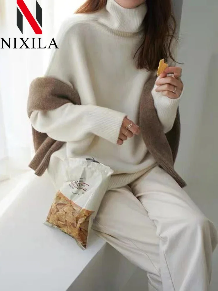 Neu im Herbst Winter Kint Damenpullover Rollkragen Langarm Tops Basic Casual Loose Jumper Outwear Pullover für Damen