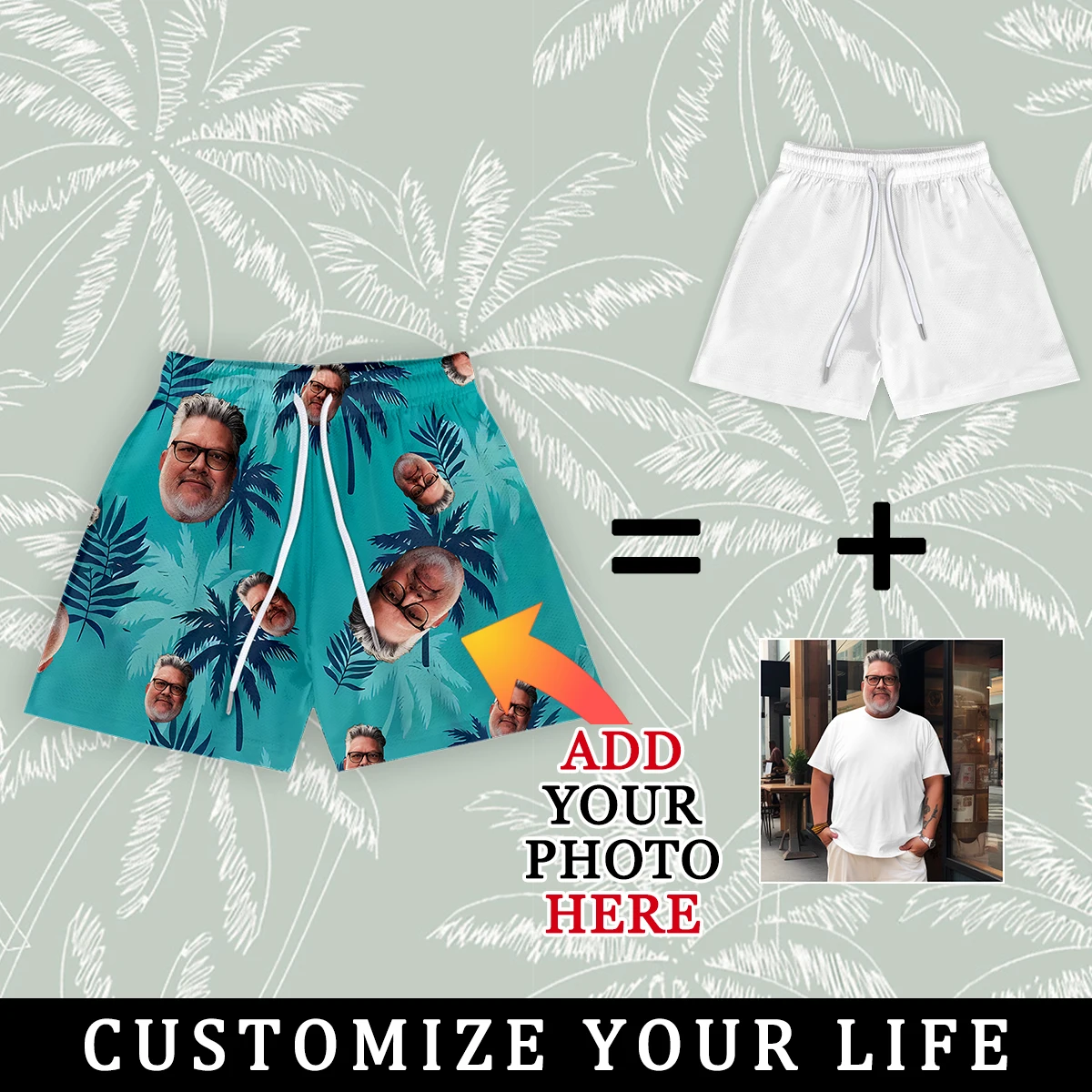 Bañador de cara personalizado para hombre, pantalones cortos deportivos de playa, diseño personalizado, surf de verano