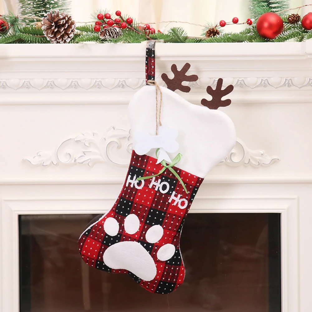 Calze natalizie per cani da compagnia decorazioni per appendere l\'albero di natale calze per animali domestici a forma di osso grande per cani borsa