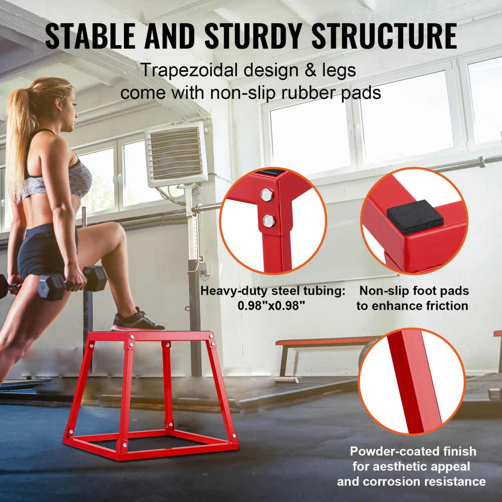 Ye 18 Inch Steel Plyometric Jump Box - Anti-Slip Fitness Exercise Step Up Box for Home Gym, Conditioning & Strength Training, Red