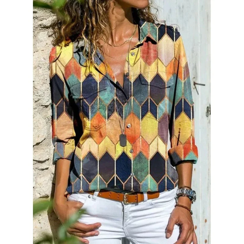 

Zagros женская клетчатая блузка с длинным рукавом и отложным воротником плюс размер S-3XL офисная повседневная рубашка