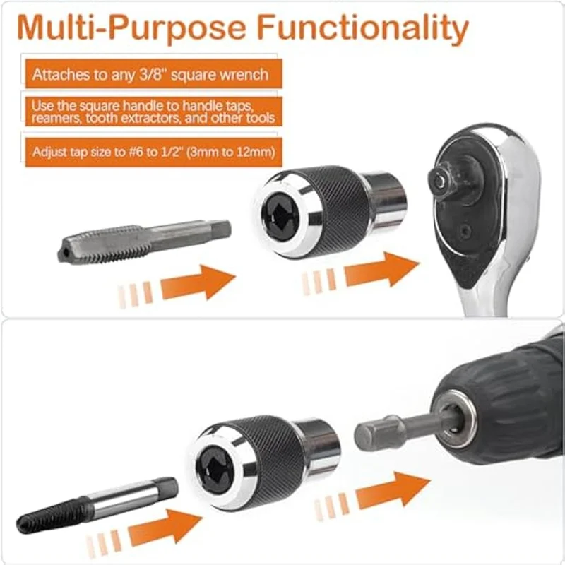 A55F-2PCS Tap Socket Set, Extraction Tool With Adjustable Jaws, Suitable For Taps, Reamers, Screw Extractors
