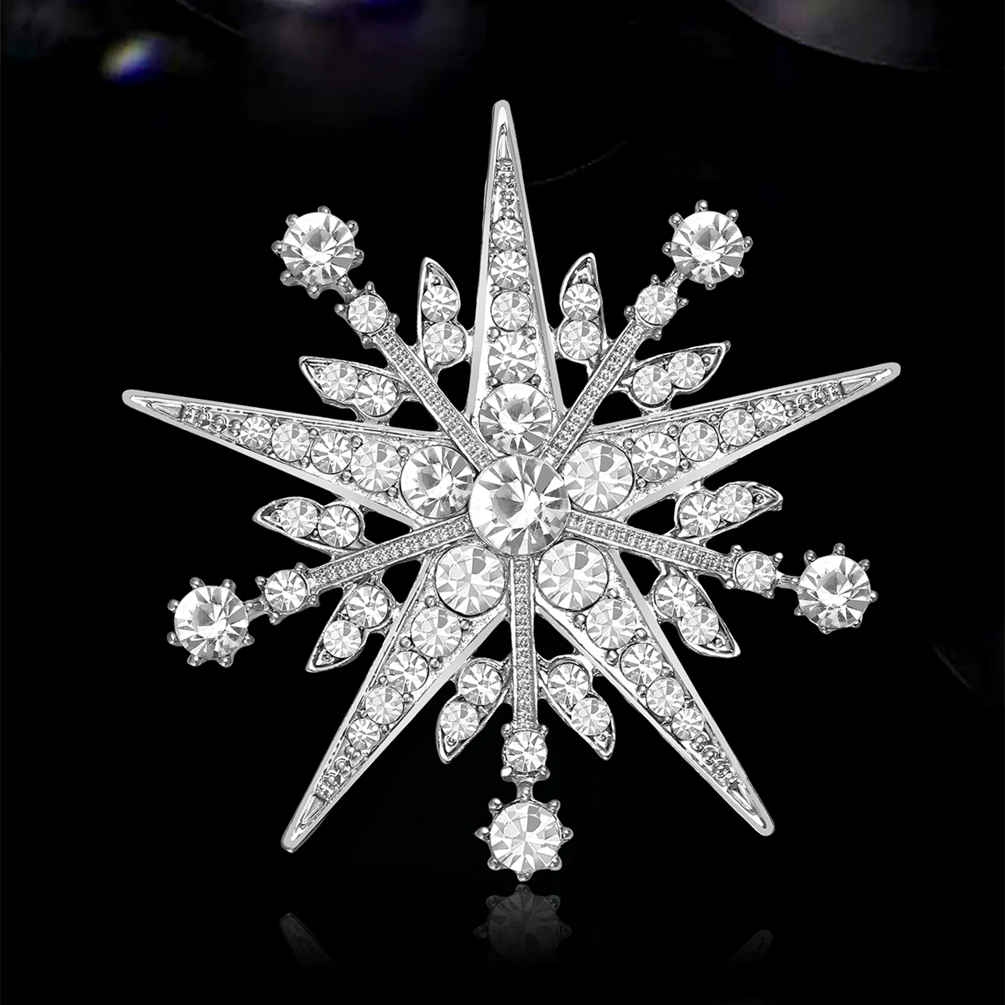 

Christmas Rhinestone Snowflake Brooch for Women Pearl Ice Crystal Pins Event Party New Year Gifts Decoration Clothes Accessories
