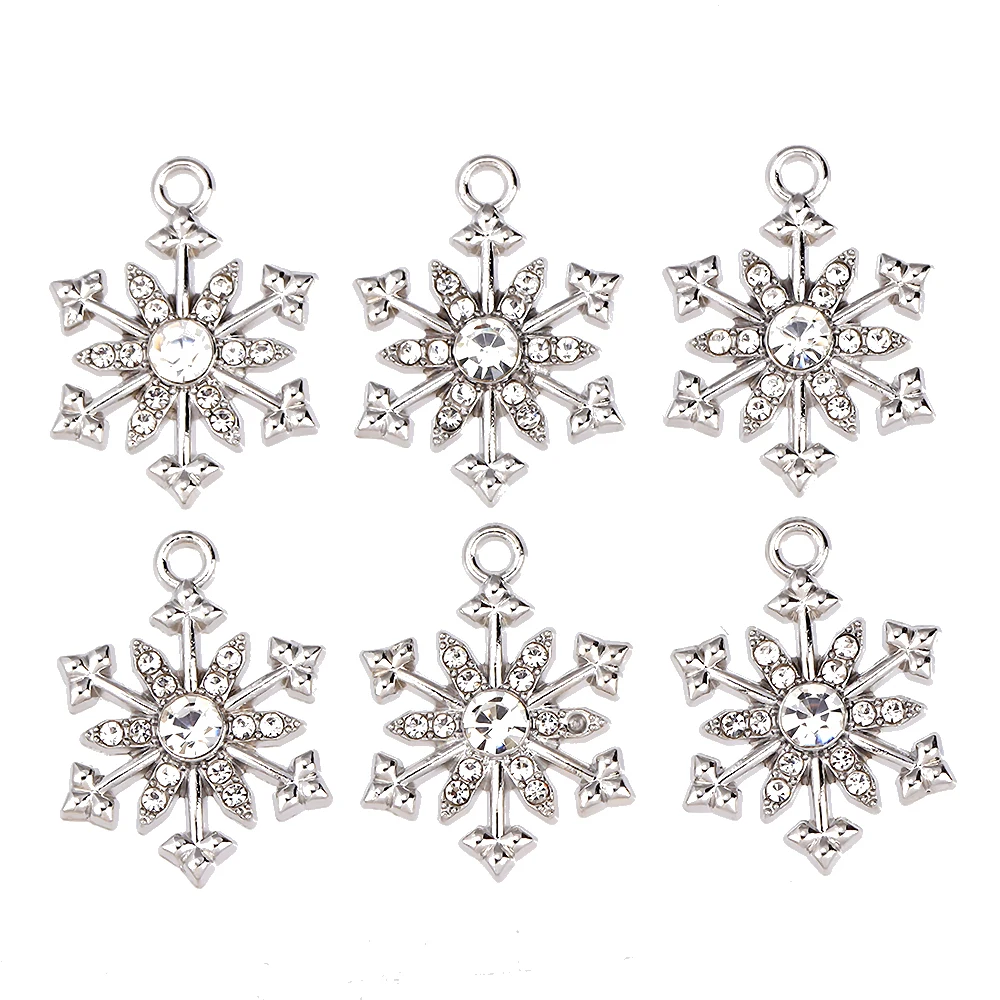 10 Stück Metall Zink legierung Mix Größen Schneeflocken Strass Charms für DIY Schmuck Herstellung Armband Ohrringe Zubehör Weihnachten Anhänger – Detail 5