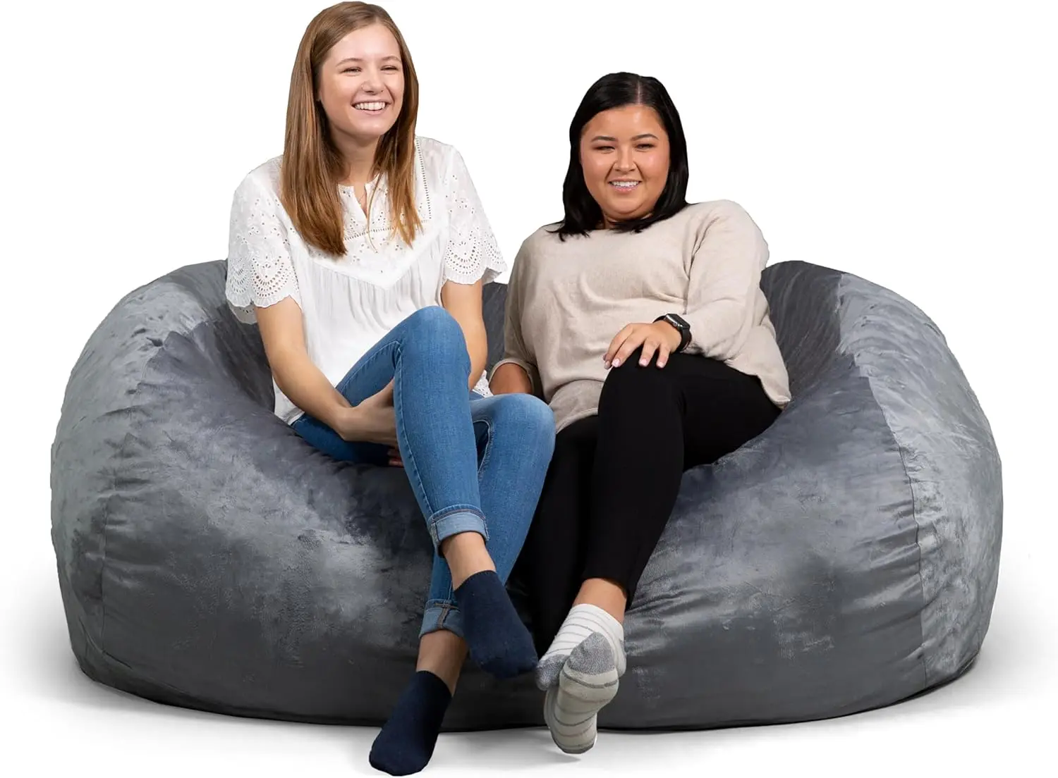 Fuf Xxl Foam Filled Bean Bag Chair With Removable Cover, Gray Plush, Soft Polyester, 6 Feet Giant