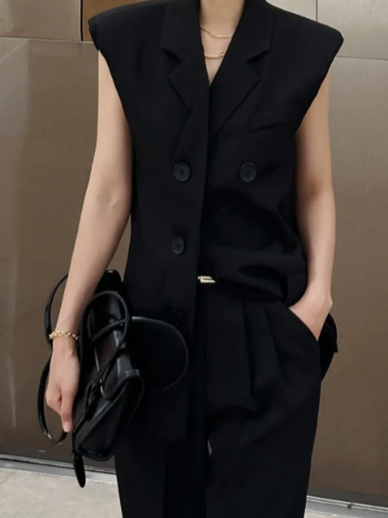 

Chic Summer High Waist Casual Pants Suit Vest Double Breasted Ele Sle Women's Knittedwear No Brand Registered Trademark