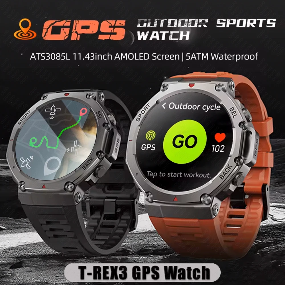 

T-Rex 3 Built-in Dual-band GPS Smart Watch Men Smartwatch Compass Altimeter Barometric 5ATM IP69K Waterproof AMOLED HD Watches