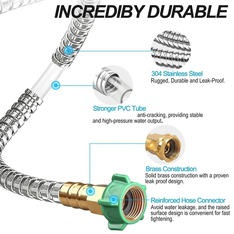 Садовый шланг, 25 футов, металлический водяной шланг с латунной насадкой, прочные фитинги, стойкий к проколу, простой в использовании и хранении, простой в использовании