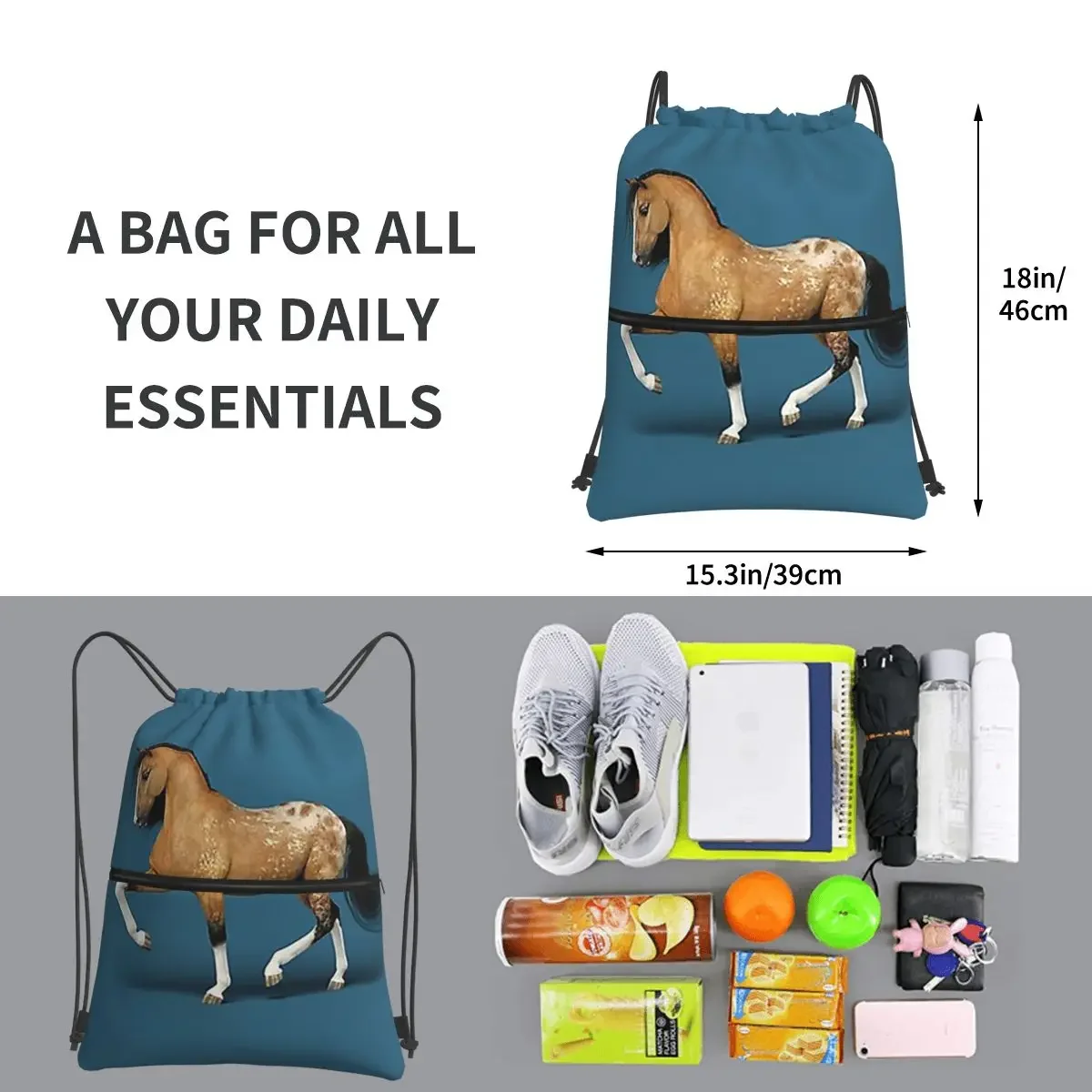 Buckskin apaloosa cavalo mochilas saco de cordão casual pacote bolso diversos sacos para viagens esporte homem mulher