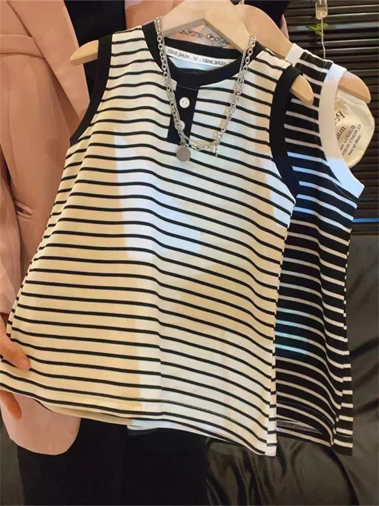 

Летний корейский полосатый жилет для девочек, тонкая модель, детская одежда, модный жилет для маленьких девочек