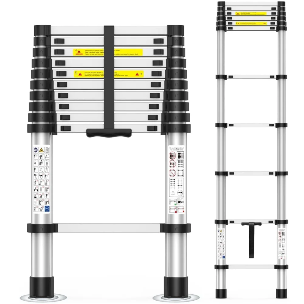Deliladder 3.8m High Strength Aluminium Telescopic Ladder Safety EN131-6 Standard for and Industrial Use
