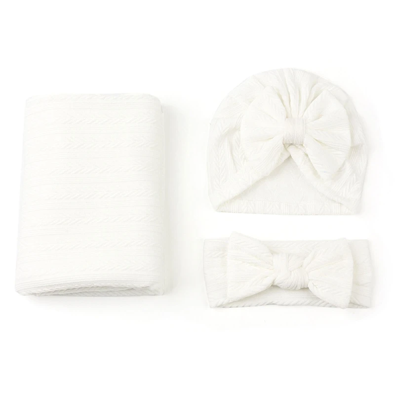 Couverture d'emmaillotage pour bébé avec chapeau pour nouveau-né, 3 pièces, bandeaux à nœud couvertures réception, bandeau à nœud enveloppant pour bébé garçon H055