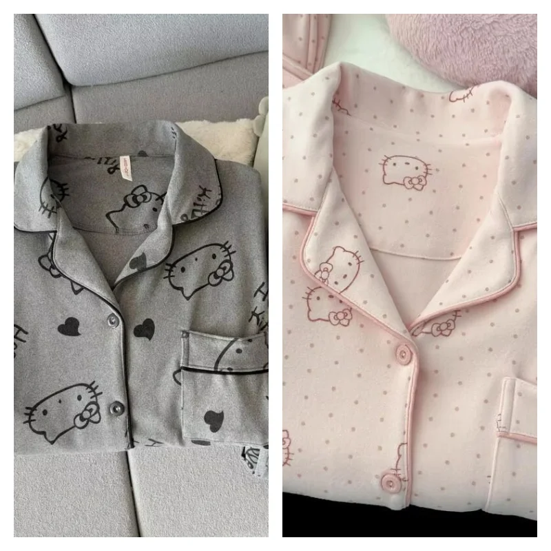 

Пижама Hello Kitty для женщин, зимняя, новая, из кораллового флиса, с начесом, плюшевая, толстая, домашняя одежда, одежда для сна, уютная, теплая, ночная одежда