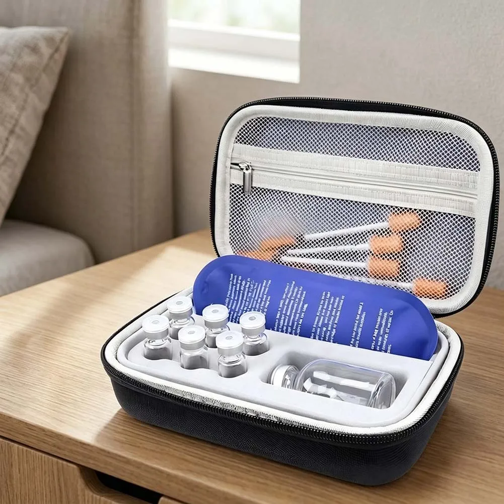 Peptide Storage Bag with Reinforced Structure - Fabric+EVA Vial Case for Temperature-Sensitive For medications