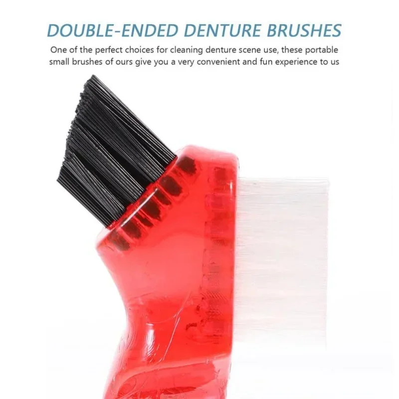 Mini Denture Brush with Multi-Layered Bristles Portable Denture Double Sided Brush for False Teeth Cleaning