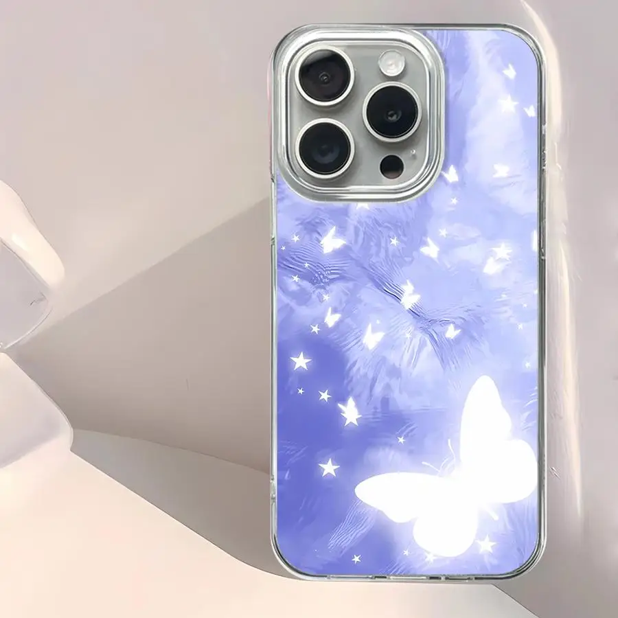 Funda para Apple iPhone 14 Plus 15 13 Pro 12 16e 16 Pro Max 11 14 Carcasa Suave Mariposa Púrpura