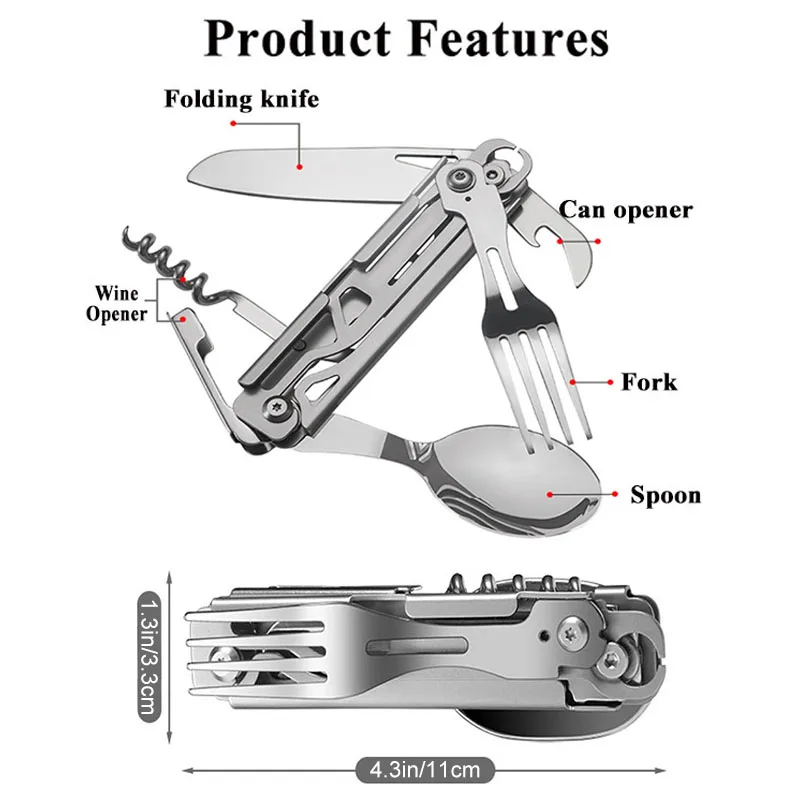 JSJM nuovo 420 stoviglie da campeggio in acciaio inossidabile multifunzionale portatile pieghevole coltello e forchetta cucchiaio gadget di