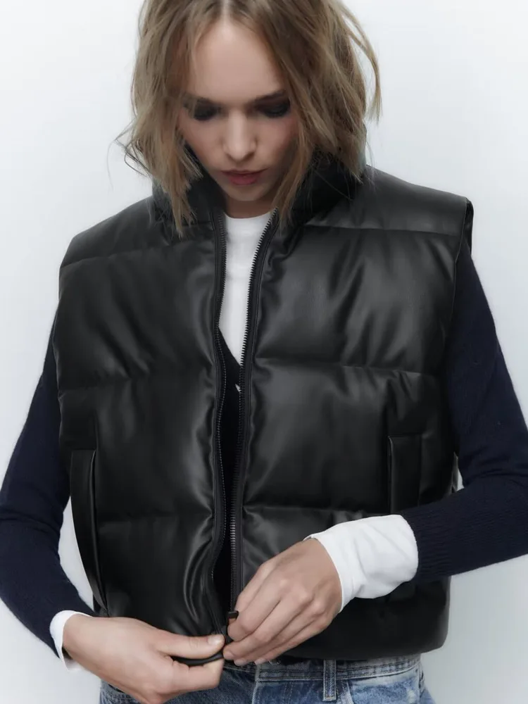 

Повседневный кожаный жилет Bla, женский модный осенний новый жилет Sle 2025, хлопковая майка с воротником-стойкой, универсальная майка