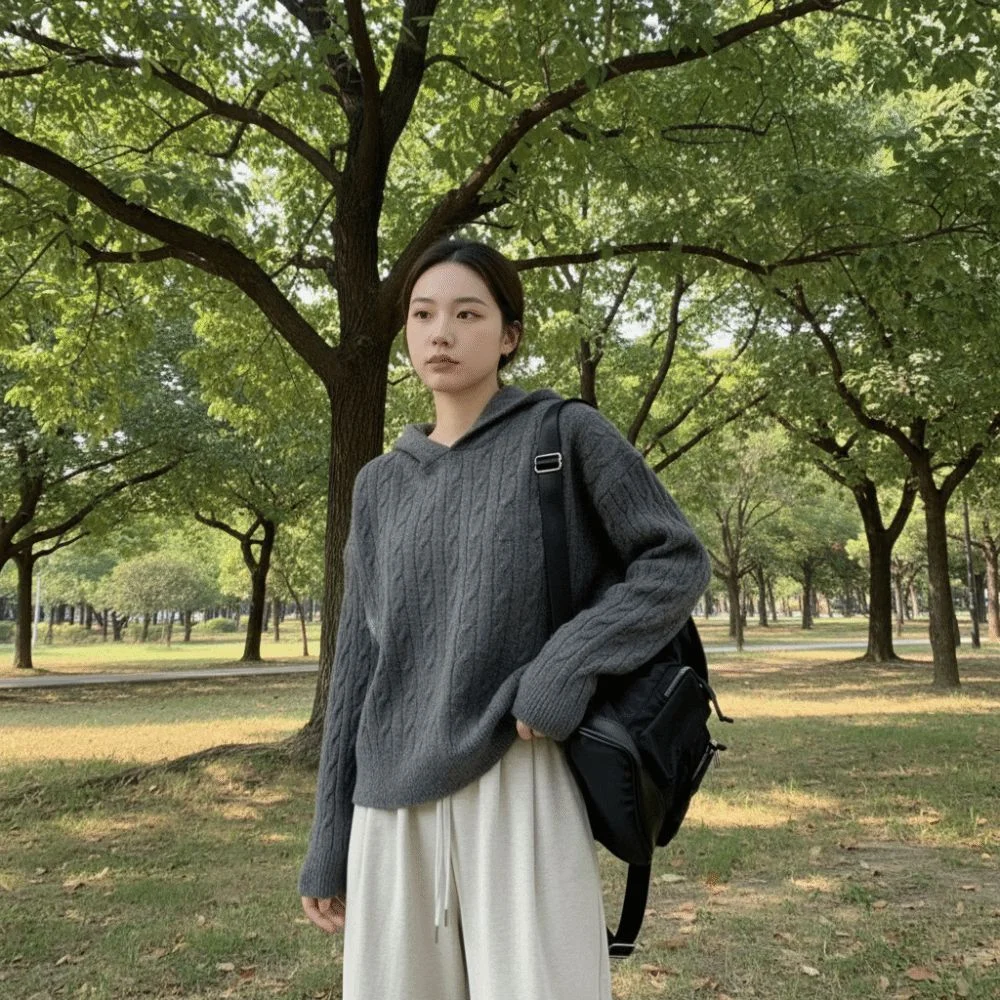 

Spring Autumn Long Sleeve Knitted Hoodies Casual Loose Hooded Sweatshirts Simple Pullover Hooded Knitted Sweater School Student