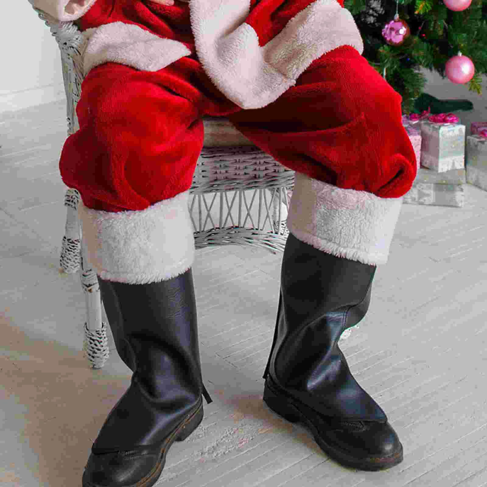 

Santa Boot Covers (black) Claus Cosplay Photo Prop Xmas Party Favor Shoes Christmas Pu Costume Props