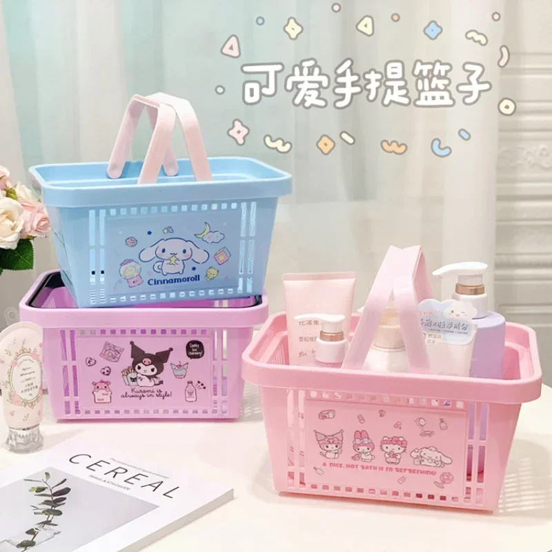 Sanrio My Melody Home Cute Bath Basket Cinnamoroll Kuromi Pochacco Sweet New Bathroom Hand Basket Toiletries Storage Bath Basket