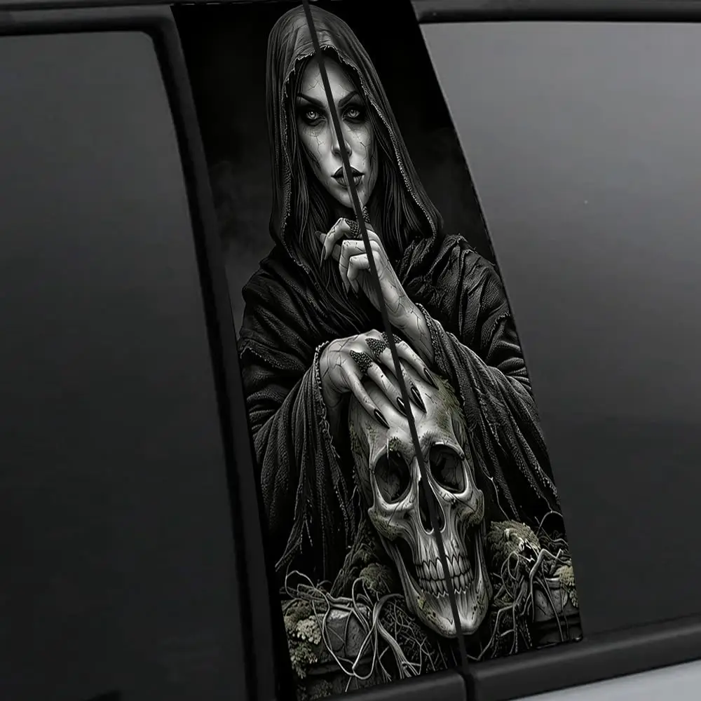 2pcs Skull Car B-Pillar Decal Girl Horror Skeleton Sticker for Car Center Pillar Waterproof Vinyl Halloween Car Decal DIY Car Do