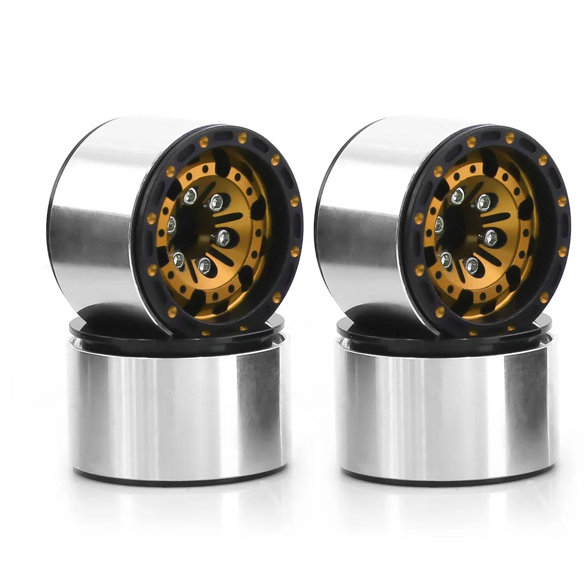 

Aluminum 1.0 Beadlock Wheel Rims for 1/18 RC Crawler Car Axial SCX24 FMS FCX24 TRX4M Gold+Black