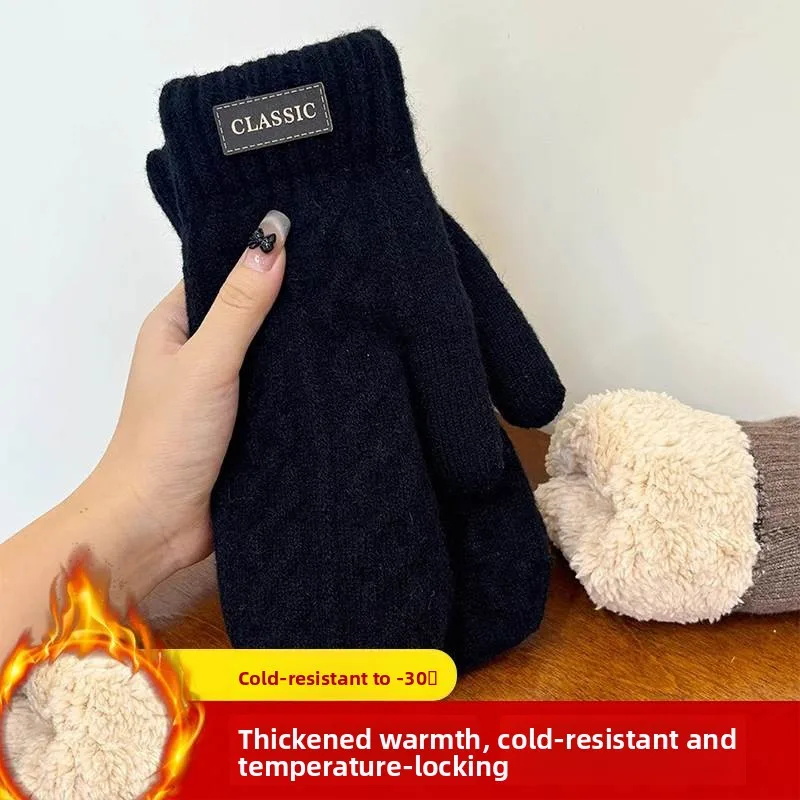 

Мужские зимние утепленные перчатки с флисовой подкладкой для активного отдыха и велоспорта, теплые, двухслойные, вязаные, с полным покрытием пальцев