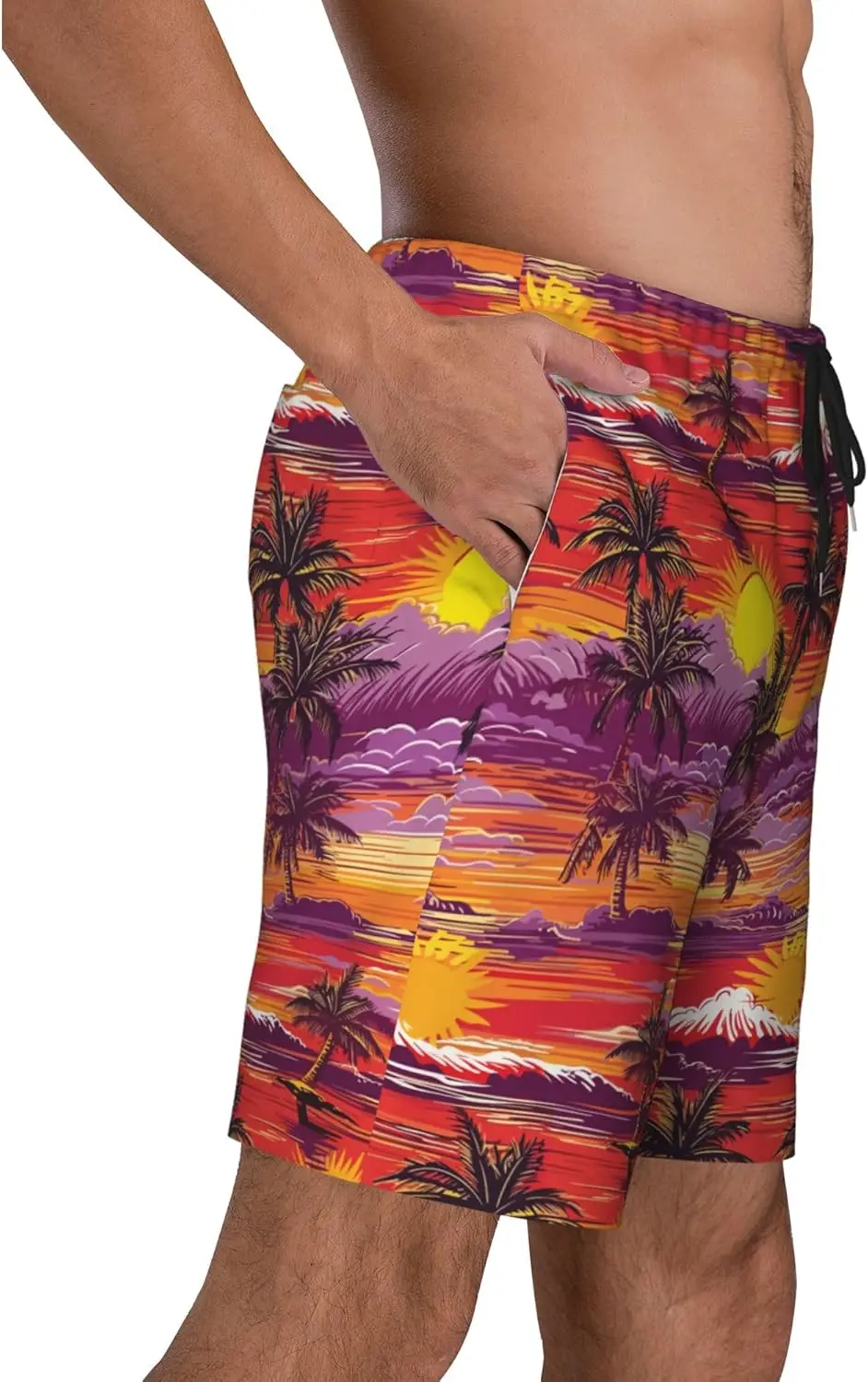 กางเกงว่ายน้ําบุรุษ Hawaiian Summer Tropical Beach Shorts แห้งเร็วพร้อมกระเป๋า