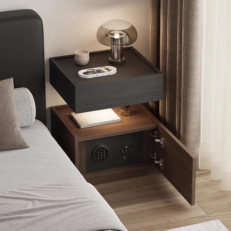 Italian minimalist bedside table with lamp integrated suspended bedside light luxury master bedroom locker