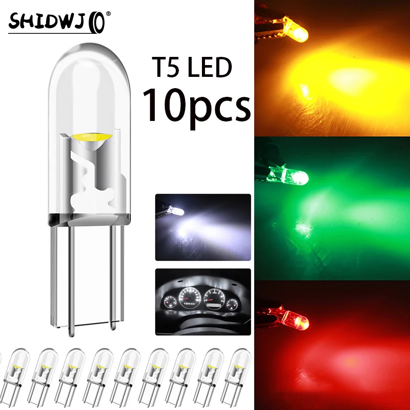 10pcs New T5 LED Super Bright Cob Lights Wedge Dashboard Gauge Car Warning Indicator Instrument Cluster Lamp