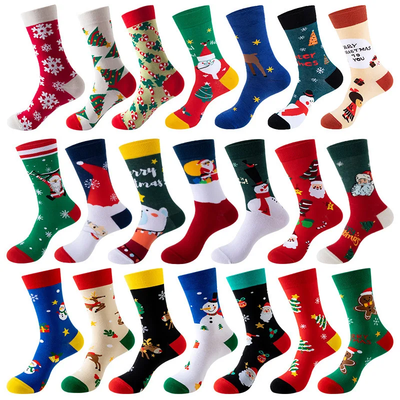 Christmas stockings, festive stockings, snowman, Christmas tree, autumn and winter long stockings, anti odor and sweat absorbing