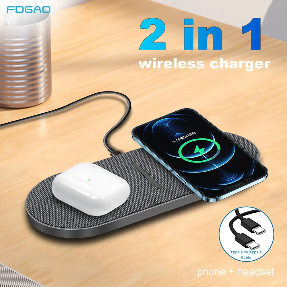 2 in 1 Foldable  Wireless Charger Stand for iPhone 15 14 13 12 Apple Airpods 2/3 Samsung S24 S23 Fast Charging Station