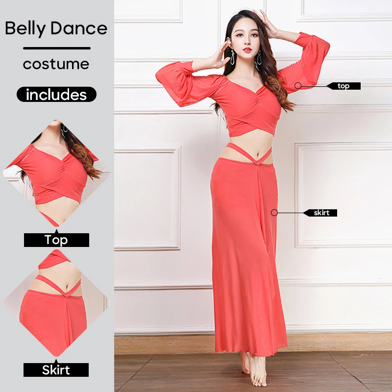 Belly Dance Practice Clothes Sexy Costumes For Adult Female Belly Dancing Training Clothes Modal Beginner Long Skirt and Top