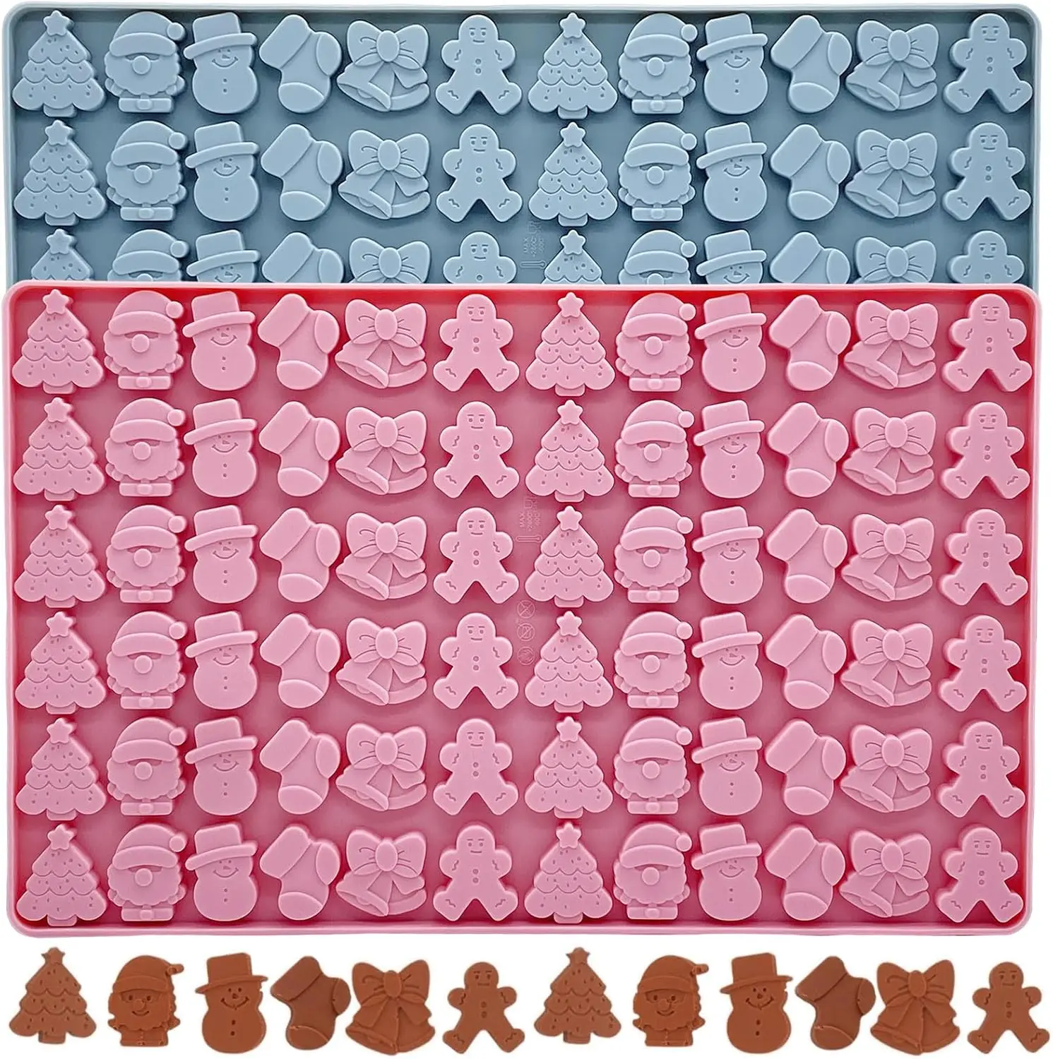 

2Pcs Christmas Silicone Molds 72-Cavity Mini Christmas Tree Gingerbread Man Santa Claus Molds for Candy Chocolate Baking Tools