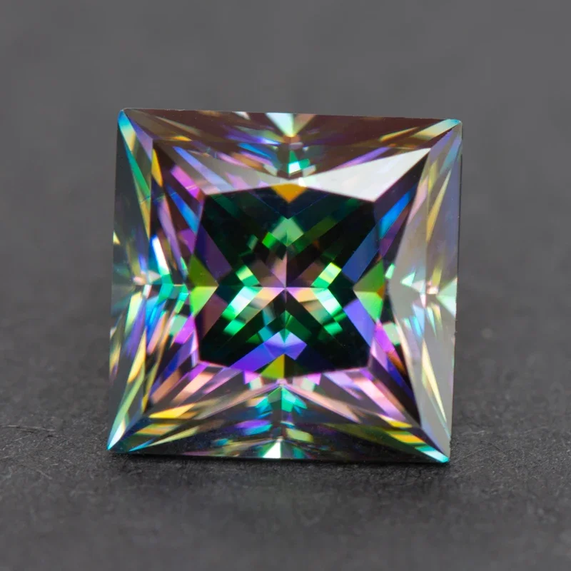 Moissanite Princess Cut Rainbow Green Color Charms Gemstone Lab Grown Diamond DIY Jewelry Making Materials with GRA Certificate