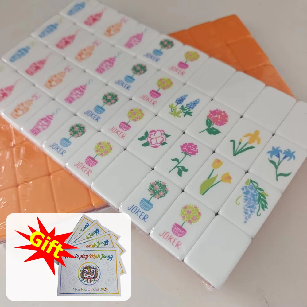 Best Selling Coral Orange American Mahjong Game Tiles 4-Layer Acrylic Mahjong Set Portable Mah Jongg Sets for Adult Board Games